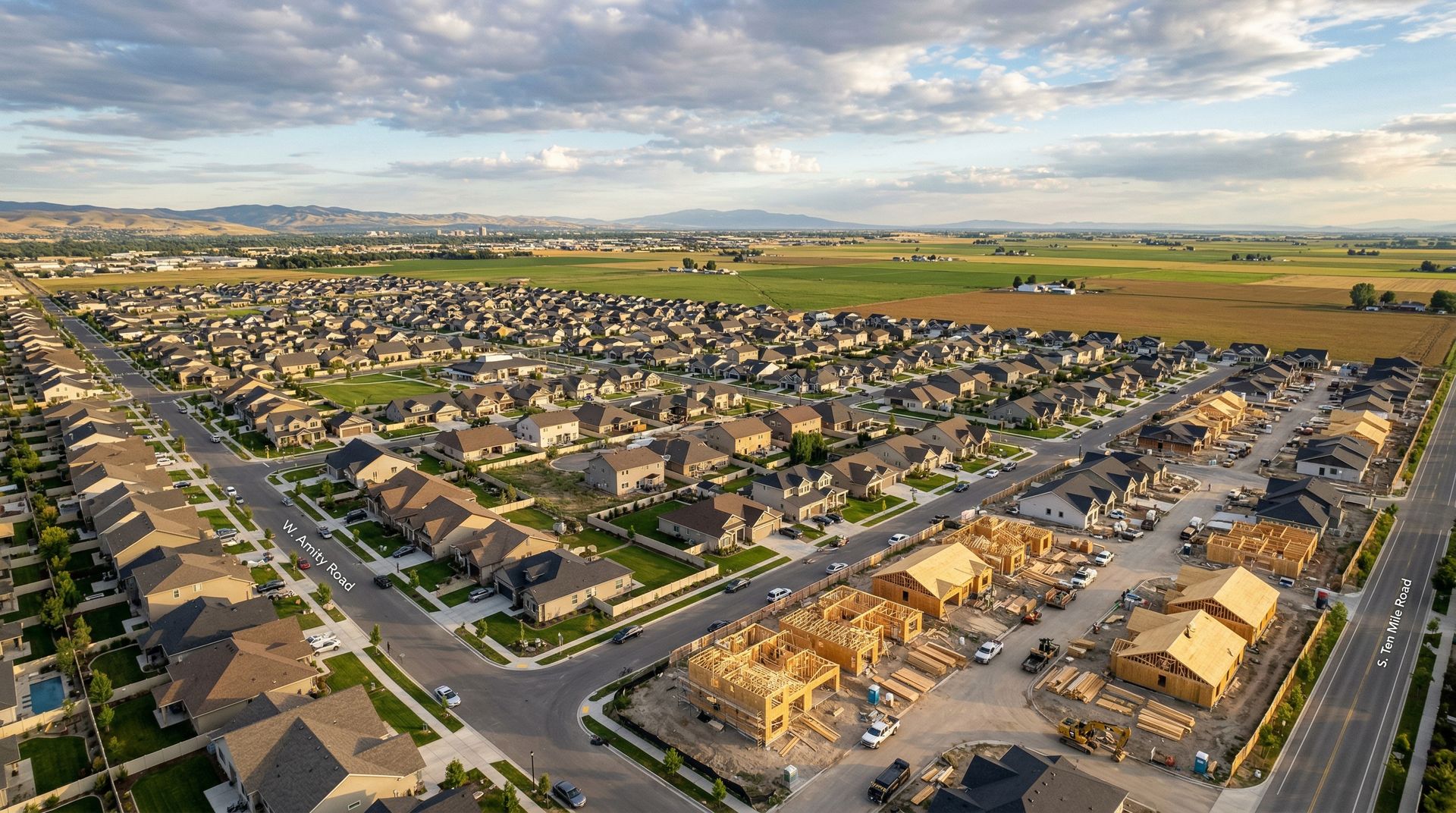 Aerial view of modern residential subdivision in Meridian, Idaho